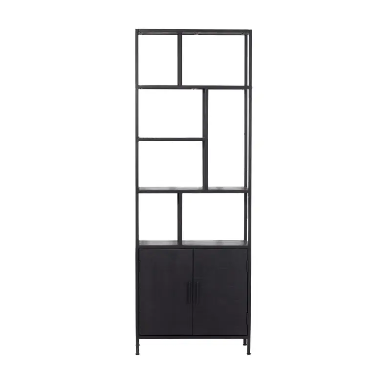 Vakkenkast Zwart - Open Kast - Mangohout - 75x36x210cm Favoriet