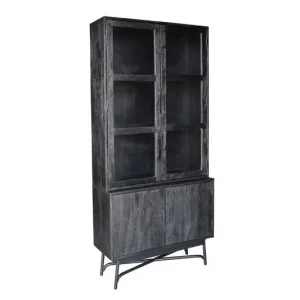 Vitrinekast Zwart - 100x38x220cm - Mangohout - Kast Romee Favoriet