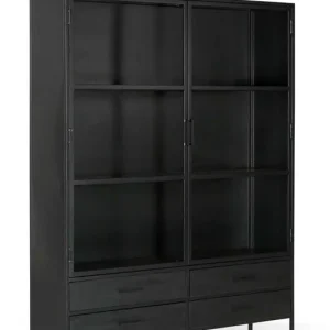 Lage Kosten Vitrinekast Zwart - 150x40x200cm - Metaal - Kast Marijn