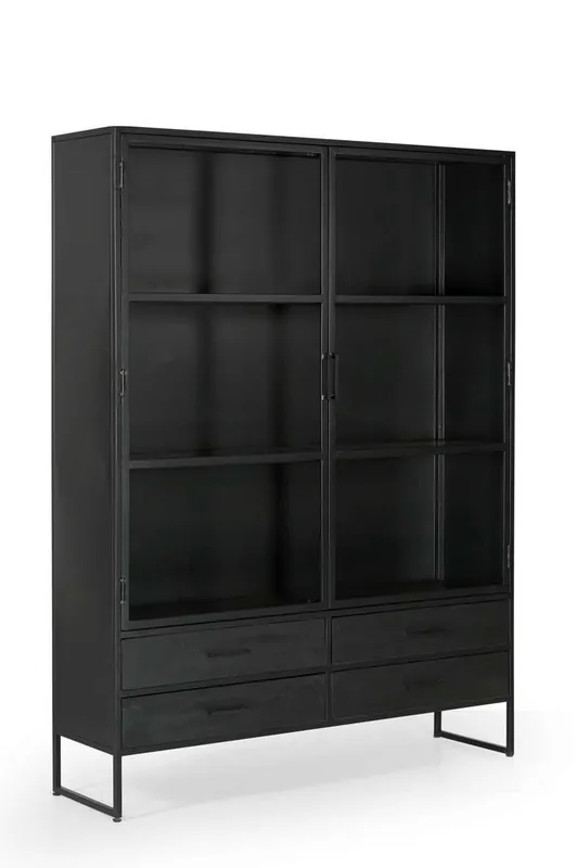 Lage Kosten Vitrinekast Zwart - 150x40x200cm - Metaal - Kast Marijn