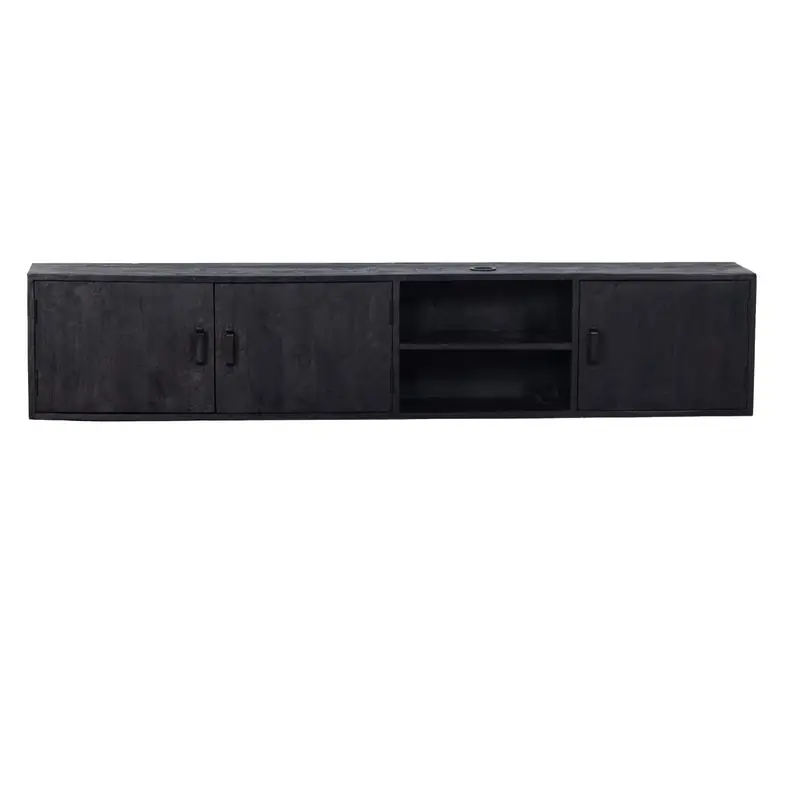 Zwevend Tv-Meubel Zwart - 200x30x40cm - Gebrushed Mangohout Populair