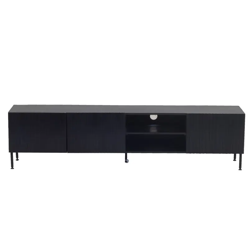 Tv-Meubel Mangohout Zwart - 200x40x50cm - 3-Deurs - Kast Roman Express Levering