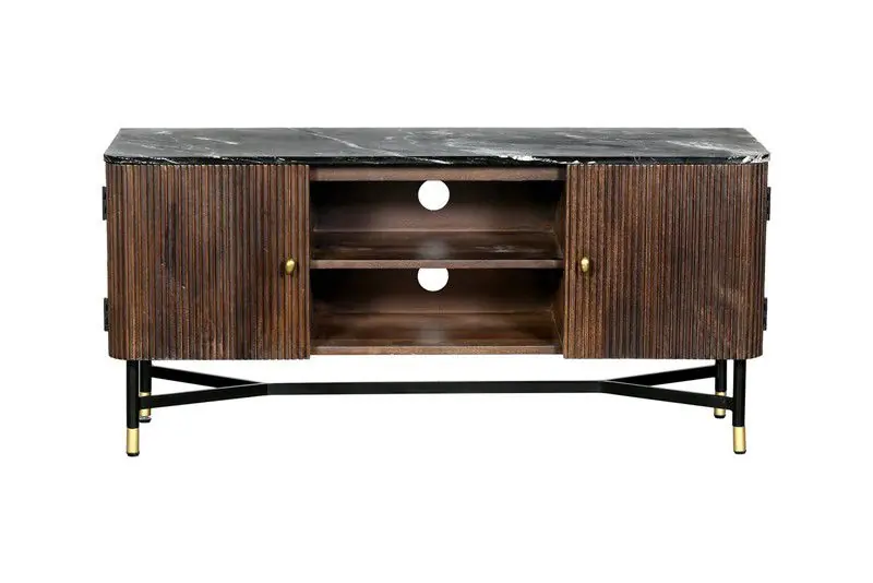 Alleen Vandaag Tv Meubel Bruin Mangohout - Zwart Marmer - 130cm - Japandi