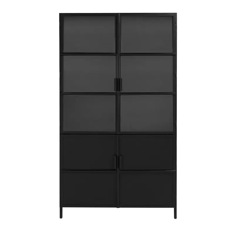 Vitrinekast 4-deurs - Zwart Metaal - 120x40x210cm - Tygo - Giga Meubel Exclusieve Aanbieding