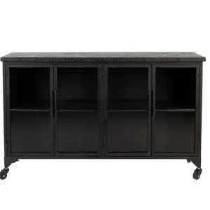 Seizoensaanbieding Housecraft Living Ferre Kast op wieltjes Laag Hout/ Metaal Zwart