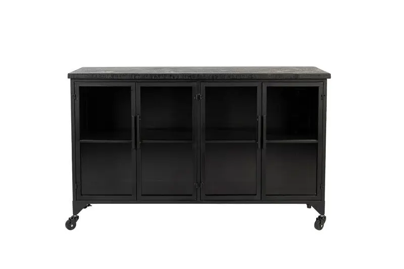 Seizoensaanbieding Housecraft Living Ferre Kast op wieltjes Laag Hout/ Metaal Zwart