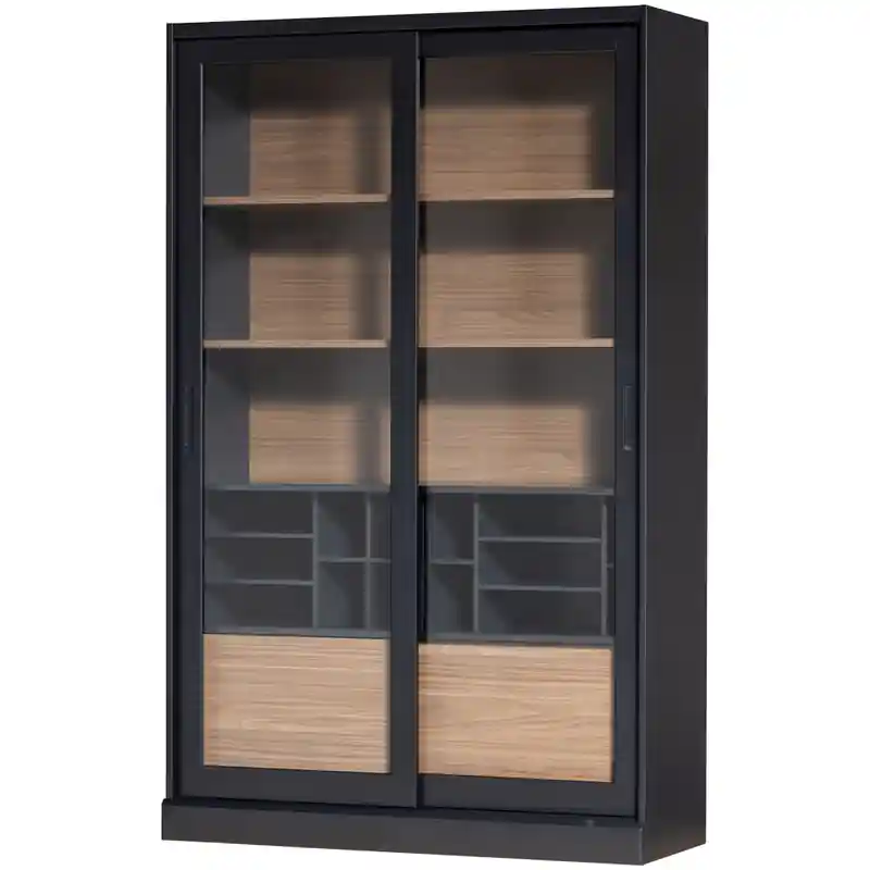 Professioneel WOOOD James Vitrinekast - Grenen - Zwart - 200x125x47