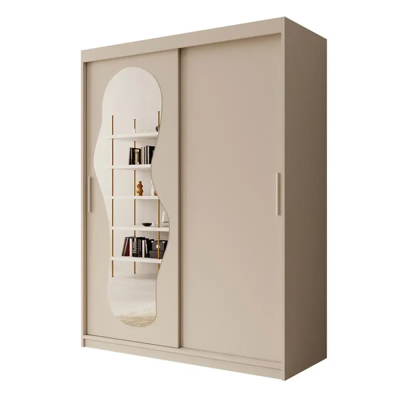 Meubella - Kledingkast Ulysses - Beige - 150 cm - Met spiegel Op = Op