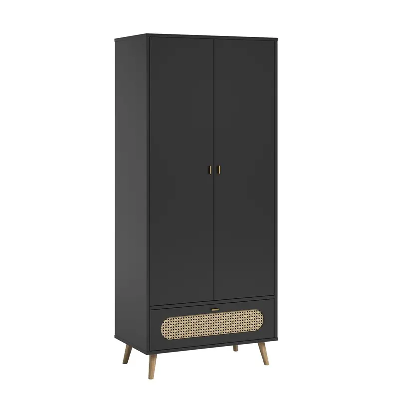 Geld-Terug-Garantie Kast met 2 deuren en 1 lade met rieten vlechtwerk L85 x H195 cm - Riet