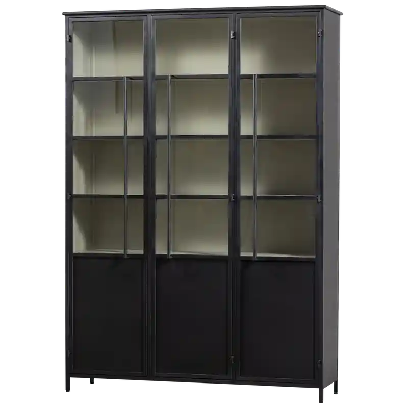 Beperkte Voorraad WOOOD Exhibit 3-deurs Vitrinekast XL - Metaal - Zwart - 200x140x44 cm