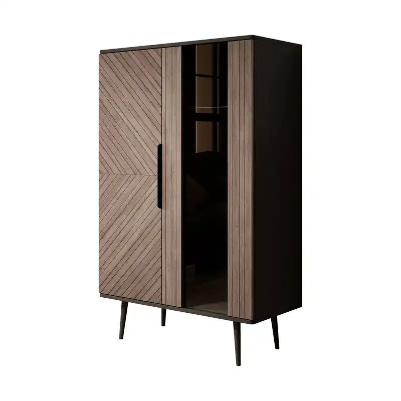Meubella - Vitrinekast Pedro - Donker eiken - Zwart eiken - 90 cm Bestseller