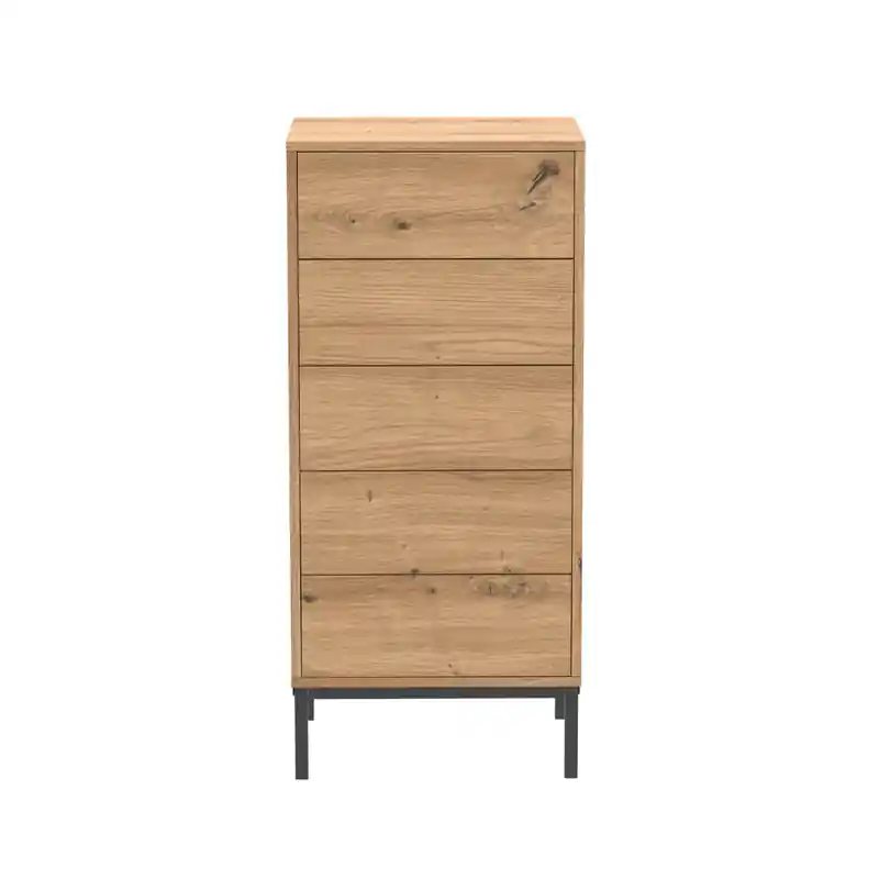 Hoge ladekast met 5 lades en metalen poten H100 cm - LENNY Express Levering