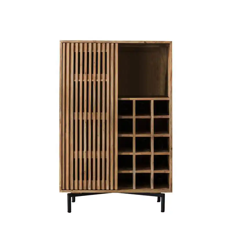 Luxe Wijnkast Naturel Acaciahout - 1 Deur - 80x43x122cm - Slide
