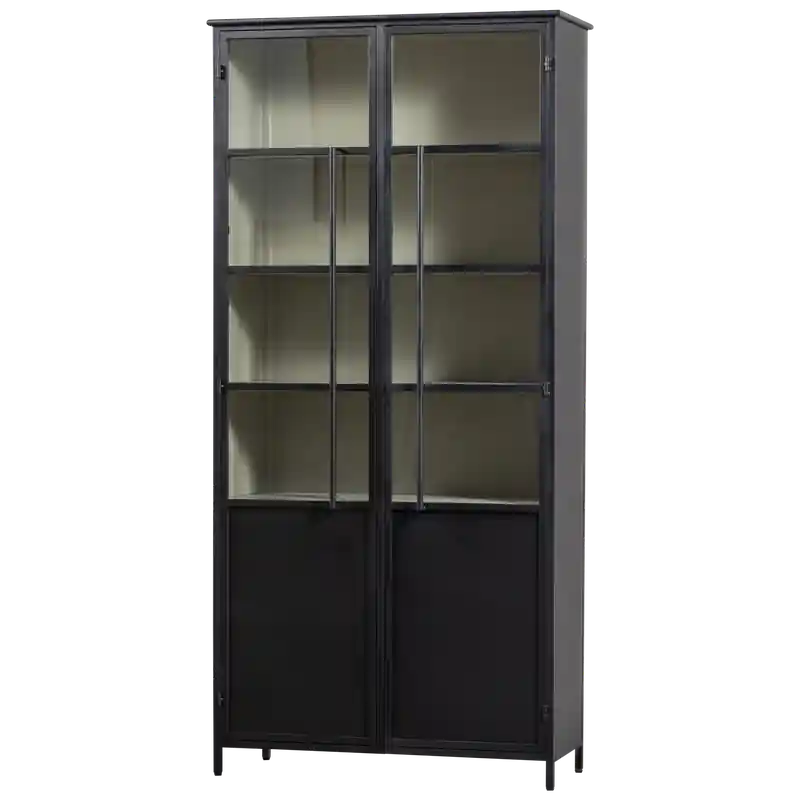Beperkt Aanbod WOOOD Exhibit 2-deurs Vitrinekast XL - Metaal - Zwart - 200x99x44 cm