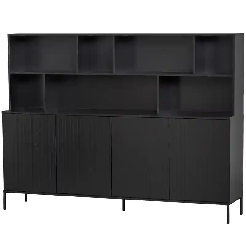 Beperkt Aanbod WOOOD New Gravure Wandkast - Grenen - Zwart - 150x200x44