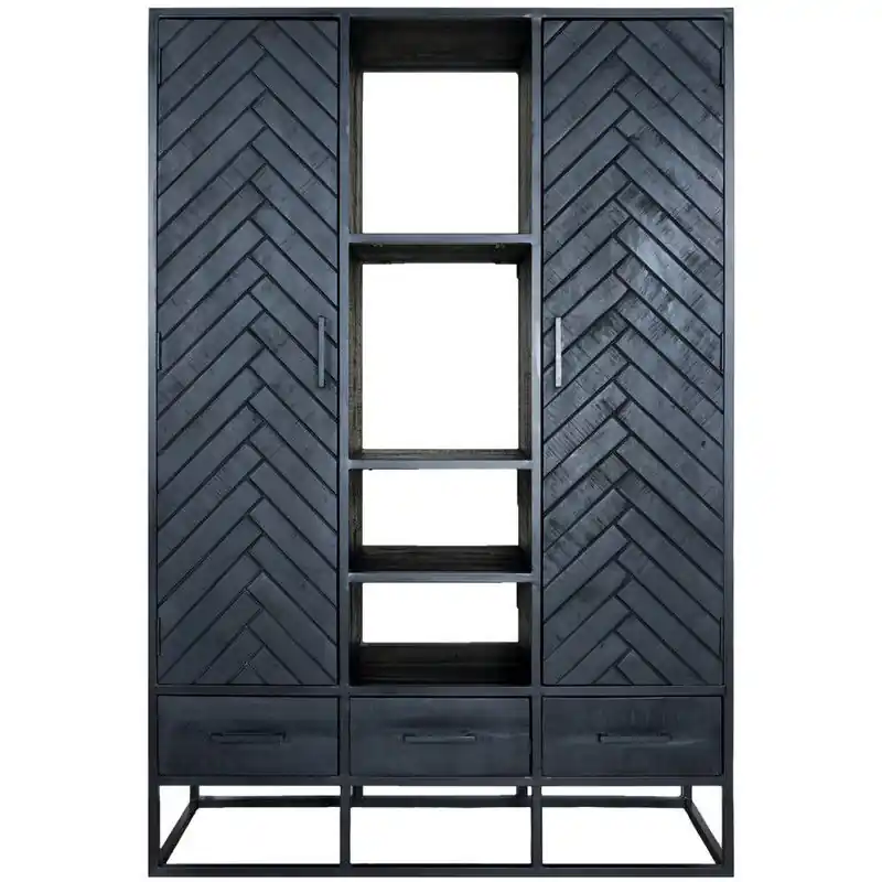 Plaats Bestelling Kast Raya Visgraat - Zwart Mangohout - 180 x 120 cm