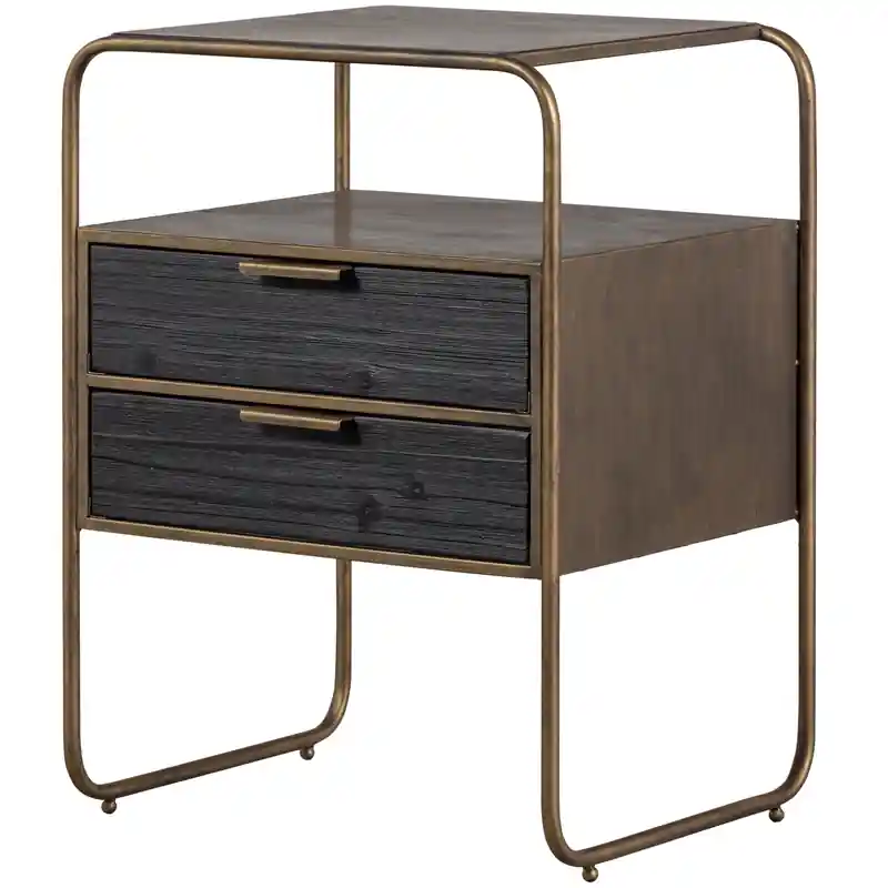 WOOOD Polite Nachtkastje - Metaal/hout - Antique Brass - 62x45x38 Op = Op
