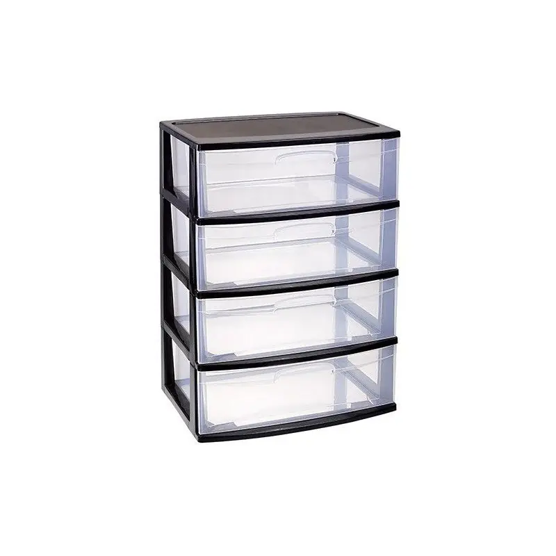 Fabrieksprijs PlasticForte Ladeblok - 4 lades - zwart/transparant - 40 x 56 x 80 cm - Ladeblok