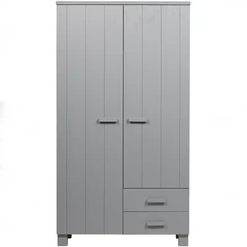 WOOOD Dennis Kast Met Laden - Grenen Geborsteld - Grijs - 202x111x55 Nieuwe Collectie