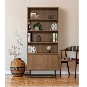 Koopje Boekenkast Rea Walnoot Zwart Melamine 80x182x36 cm