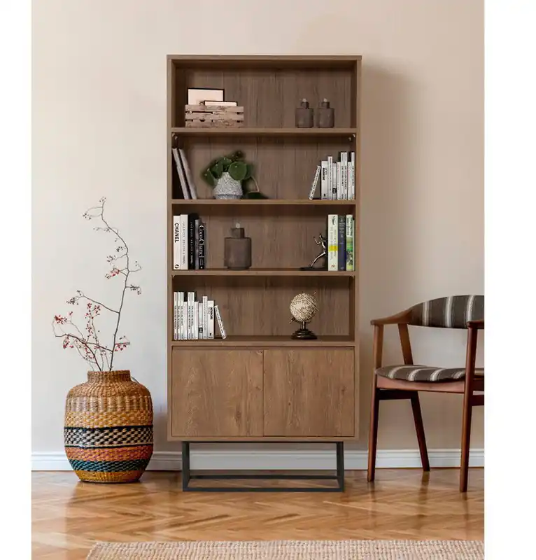 Koopje Boekenkast Rea Walnoot Zwart Melamine 80x182x36 cm