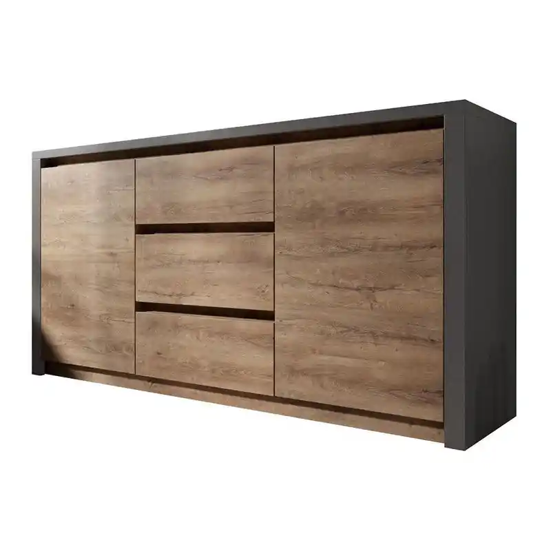 Direct Beschikbaar Meubella - Dressoir Monaco - Eiken - Grijs - 140 cm
