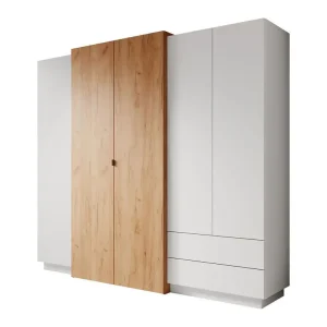 Meubella - Kledingkast Three - Wit - Eiken - 230 cm Dagaanbieding