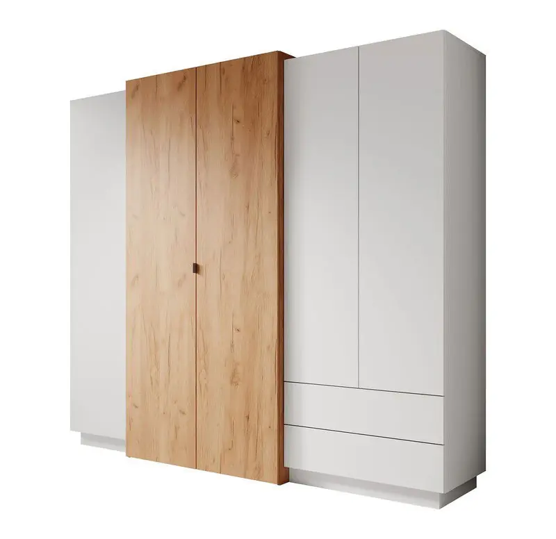 Meubella - Kledingkast Three - Wit - Eiken - 230 cm Dagaanbieding