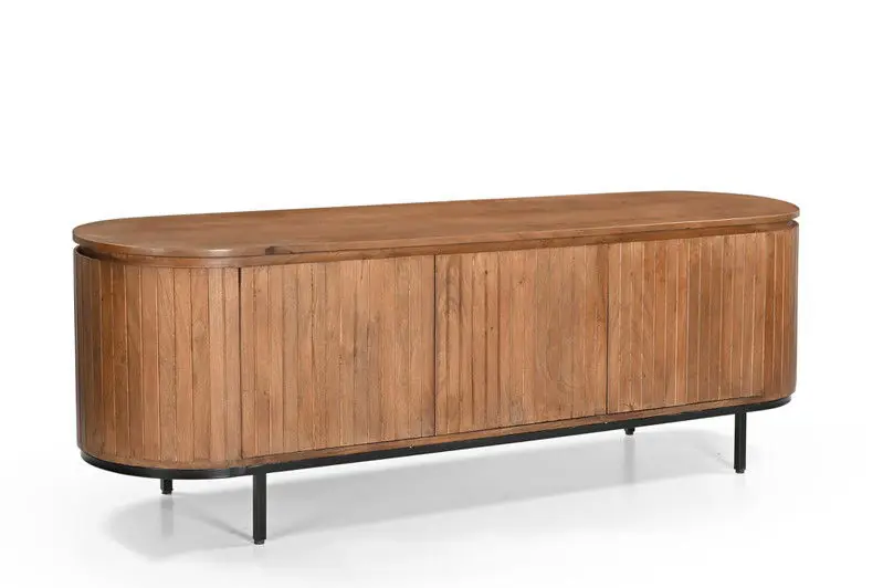 Livingfurn - TV Meubel Noor Natural 170cm - Mangohout / Gecoat Staal Betaalbaar