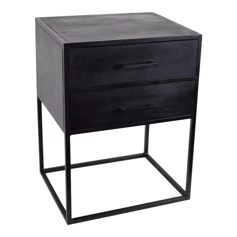 LOFT42 Evi Industrieel Nachtkastje met 2 lades - Zwart Mangohout - Metaal - 60x45x38 Groothandel