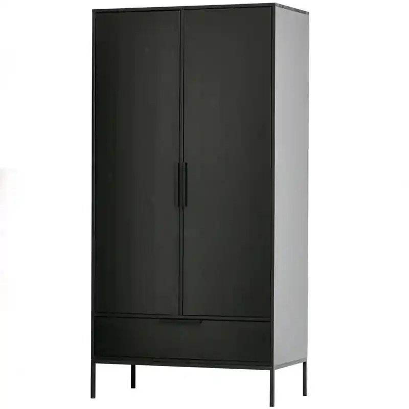 Actieprijs WOOOD Adam Kast 2-deurs - Grenen - Zwart - 200x100x53