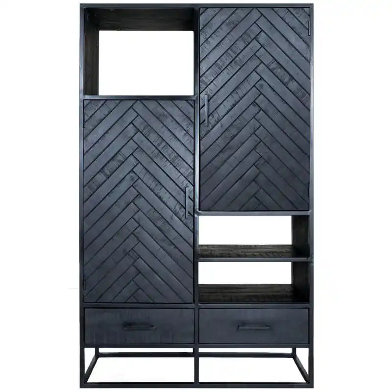 Kast Roan Visgraat - Zwart Mangohout - 180 x 110 cm Direct Beschikbaar