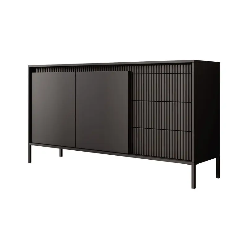 Topkwaliteit Meubella - Dressoir Saran - Mat zwart - 153 cm
