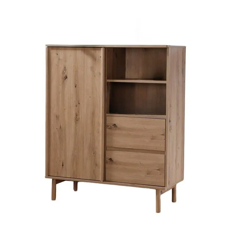 Hoge dressoir met 1 schuifdeur en 2 lades in eiken decor - LENNY Alleen Vandaag