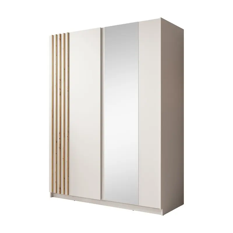 Meubella - Kledingkast Boets - Wit - Eiken - 150 cm - Met spiegel Groothandel