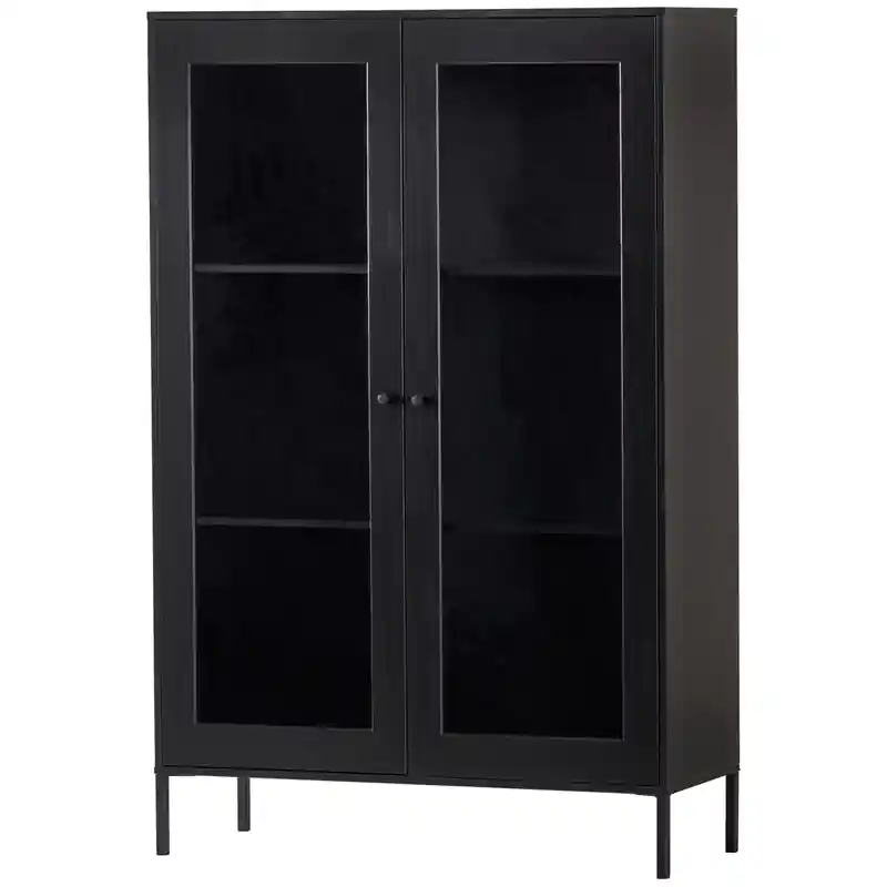 Snelle Levering WOOOD Xam Vitrinekast - Grenen - Zwart - 155x100x40