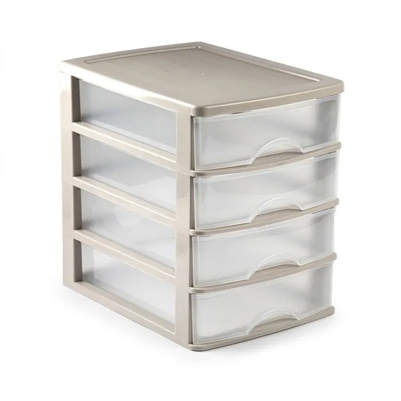 Goedkoop Plasticforte Ladeblok/bureau organizer met 4x lades - beige/transparant - L35,5 x B27 x H35 cm - Ladeblok