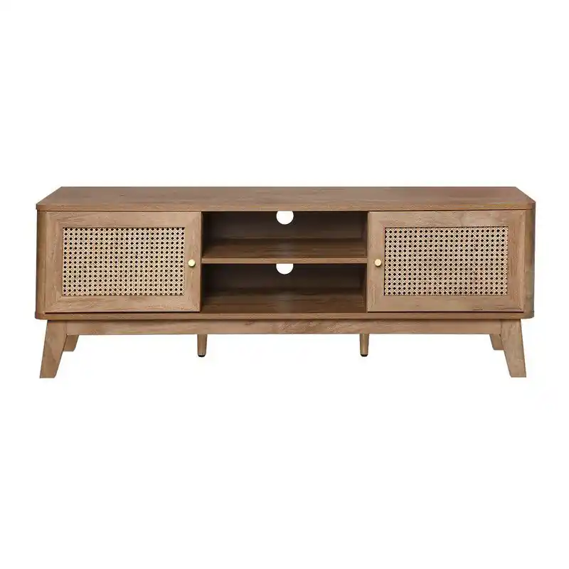Modern TV-meubel 2 Deuren in Rotanvlechtwerk L140 cm - PALMO