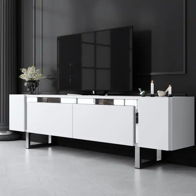 TV Meubel Wit Yildiz 180x50x30 - Zilver Frame Seizoensaanbieding