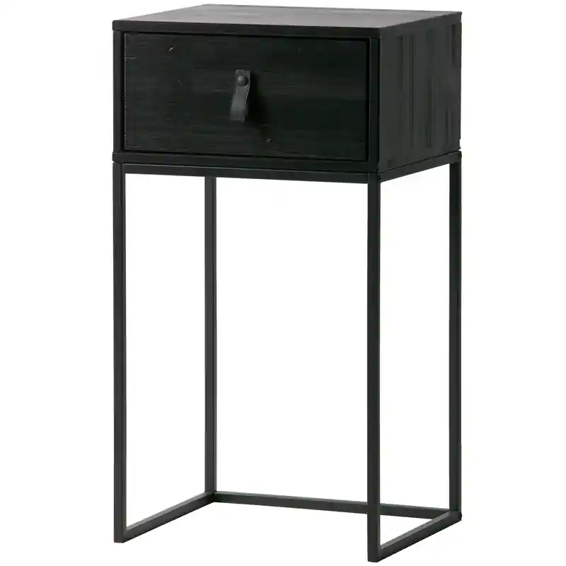 Plaats Bestelling WOOOD Zola Nachtkastje Met Lade - Grenen Geborsteld - Zwart - 74x40x35