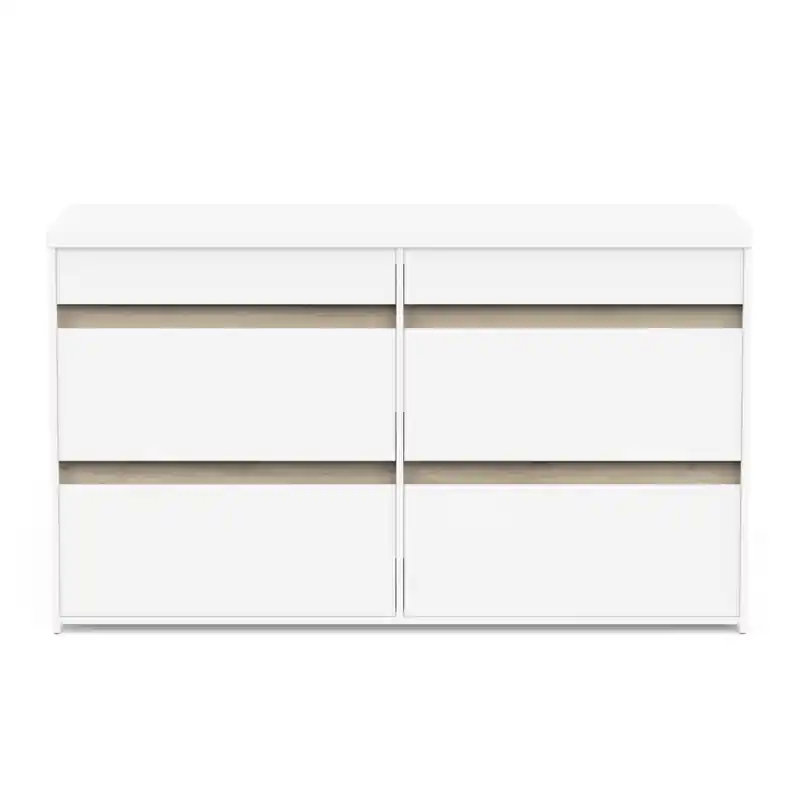 Authentiek Commode met 6 lades, decor in eikenhout Kronberg en mat wit - CLYDE