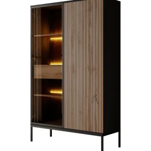 Meubella - Vitrinekast Legend - Mat zwart - Eiken - 104 cm Bulkbestelling