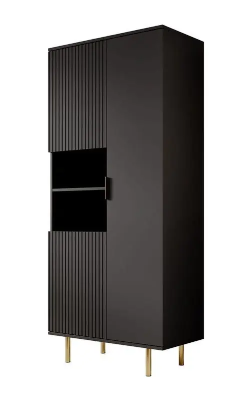 Voordeelprijs Meubella - Vitrinekast Nicola - Mat zwart - 80 cm