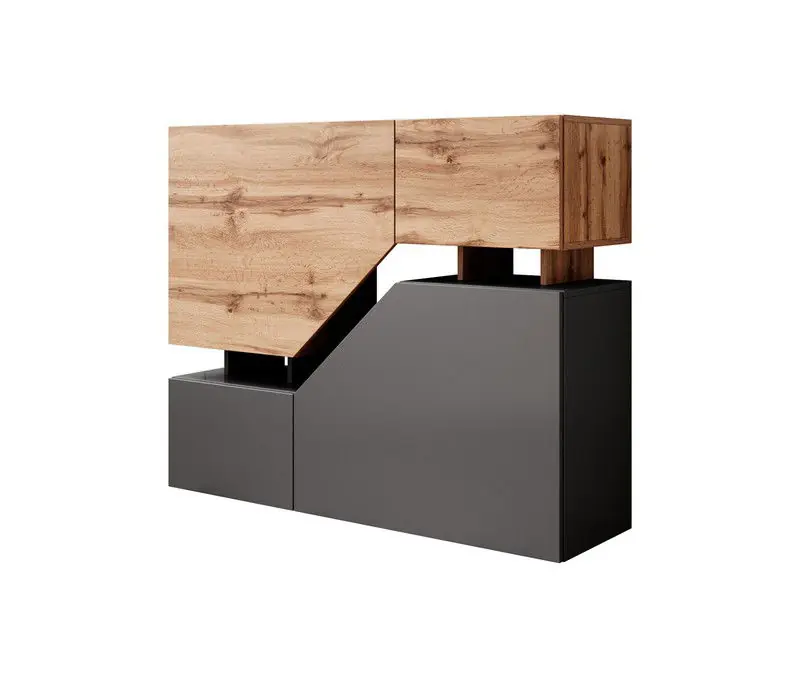 Beperkt Aanbod Meubella - Dressoir Canberra - Eiken - Antraciet - 120 cm