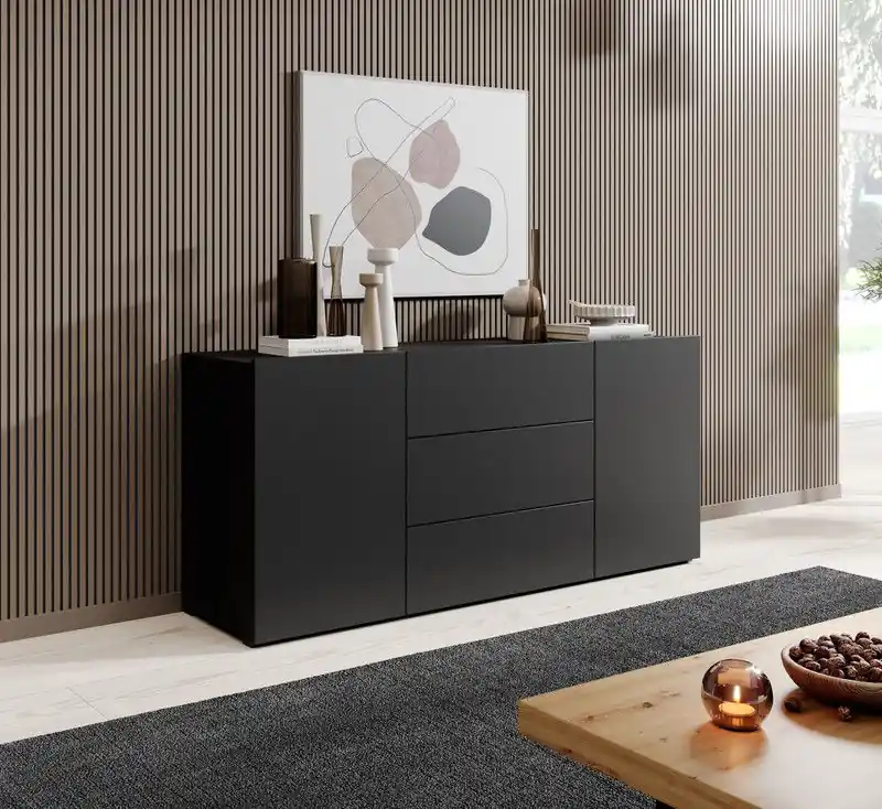 Meubella - Dressoir Asilento - Mat zwart - 140 cm Koop Online