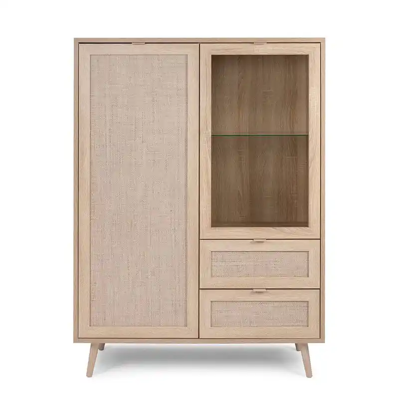Buffetkast met 2 Deuren 2 Laden H139 cm - Rotanprint - Bali Topkwaliteit