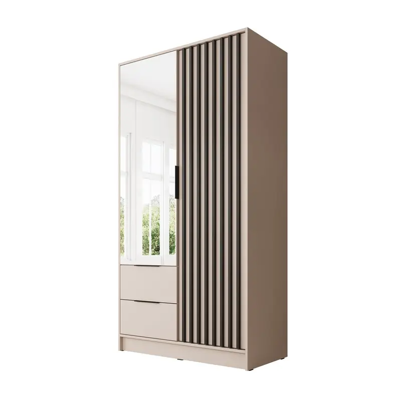 Direct Verzonden Meubella - Kledingkast Nairobi - Beige - Zwart - 105 cm - met spiegel
