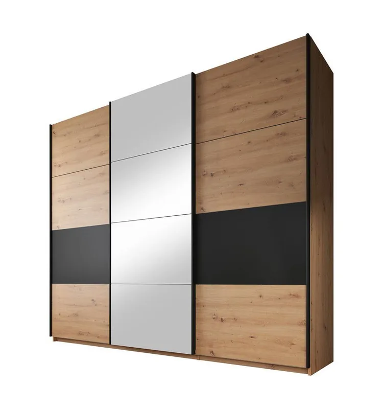 Meubella - Kledingkast Saturn - Eiken - Zwart - 263 cm - Met spiegel Modern
