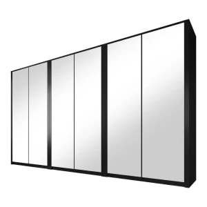 Meubella - Kledingkast Malibu - Mat zwart - 339 cm - Met spiegel Koopje