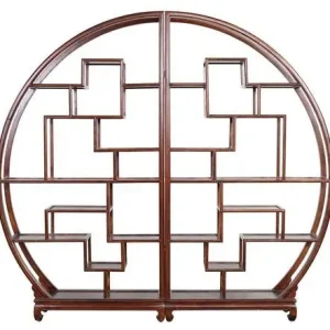 Fine Asianliving Chinese Boekenkast Rond Open Display Kast Bruin Lage Kosten